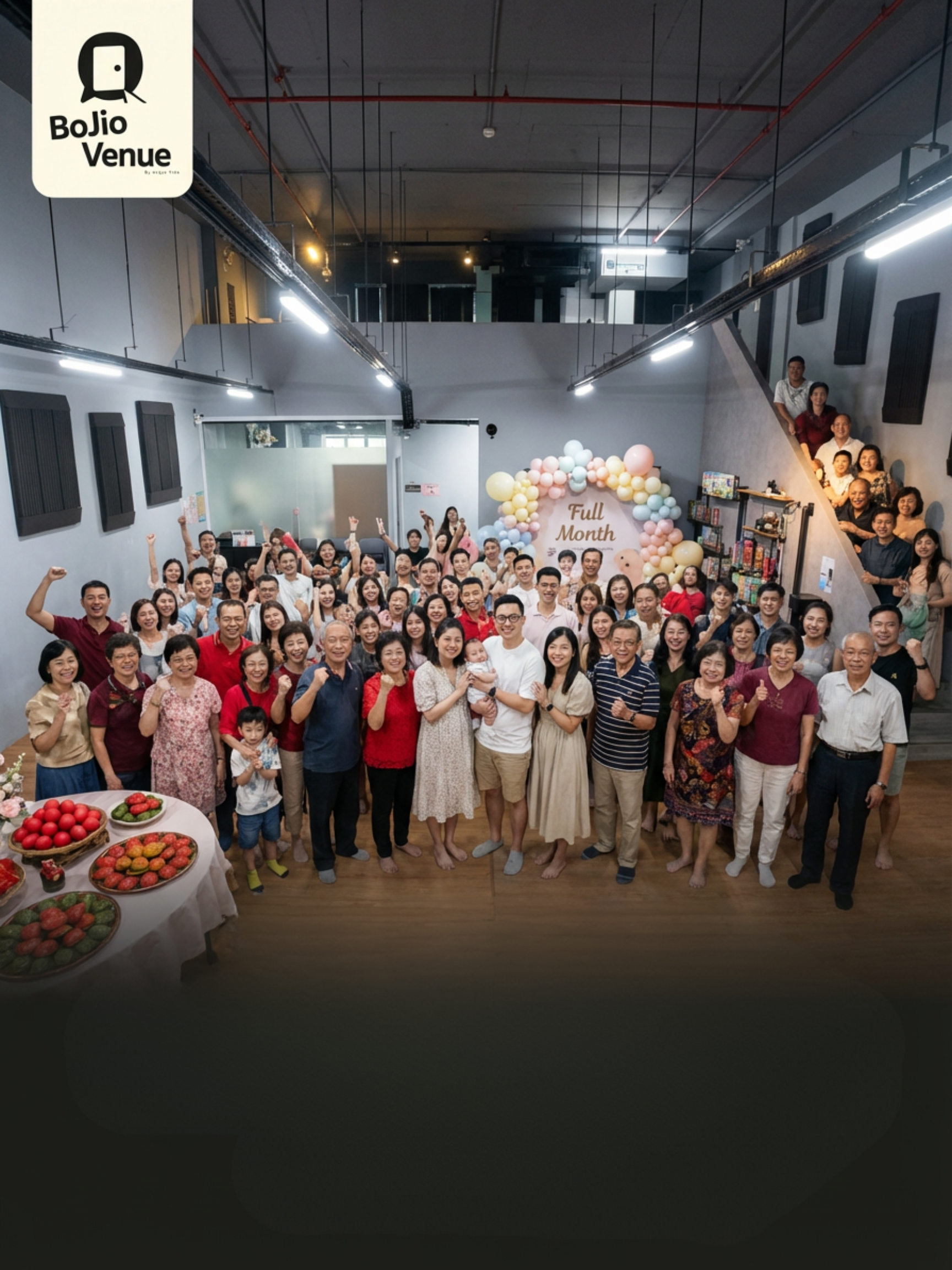 Full month celebration 80 pax group photo at BoJioVenue Singapore